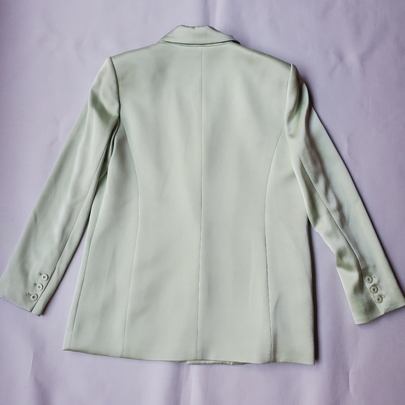 NWT$495 Alice and Olivia Denny Satin Single Breasted Blazer Jacket in Green Sz 8 - Picture 15 of 15